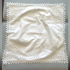 Vintage White Cotton Battenberg (Valentina) Lace Euro Sham w/ Floral Embroidery